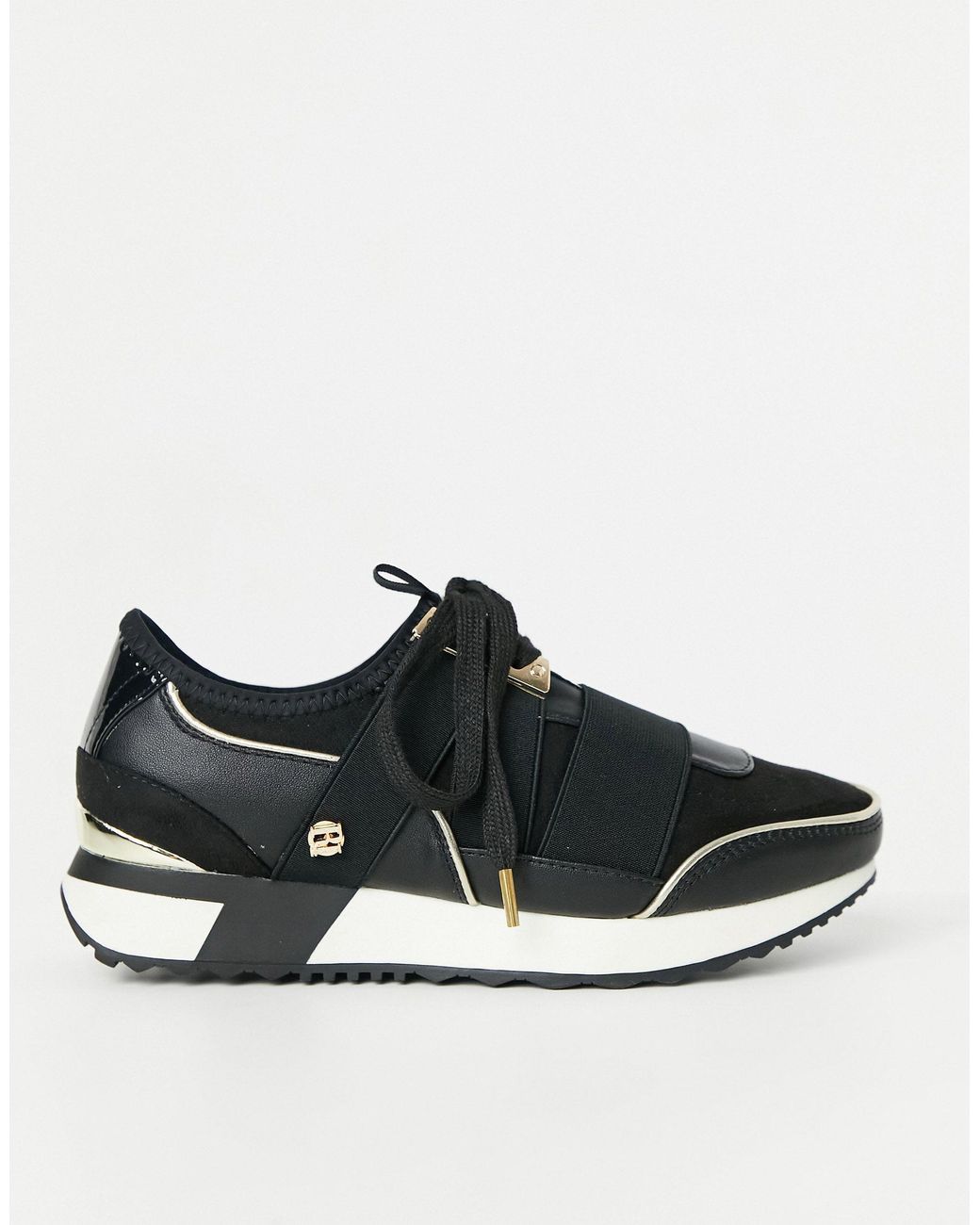 River Island Pull On Lace Up Runner Trainer in Black | Lyst