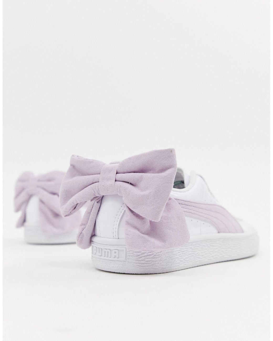 PUMA Suede Basket Bow White Trainers in Pink | Lyst