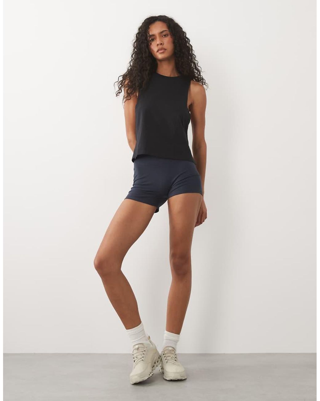 4505 Blue Dropped Armholes Cropped Cotton Tank Top With Quick Dry Finish