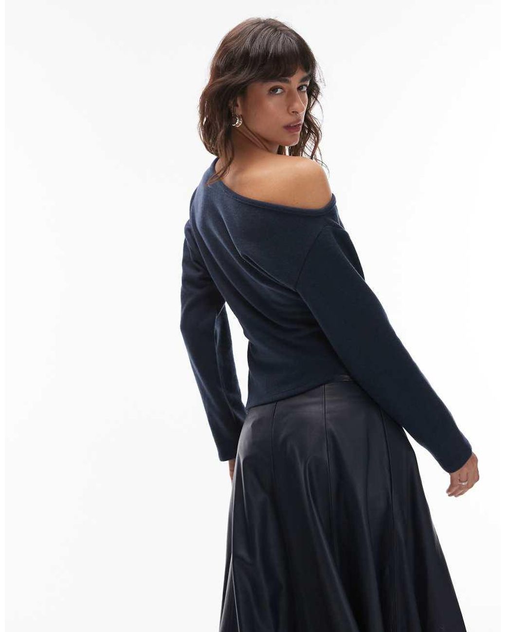 ASOS Blue Supersoft Off Shoulder Corset Waist Long Sleeve Top