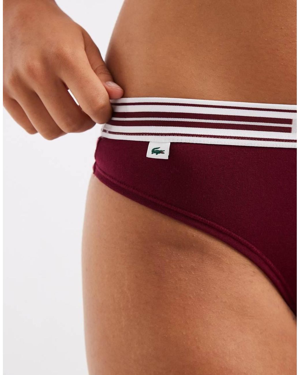 Lacoste Red Stretch Cotton Logo Band Thong