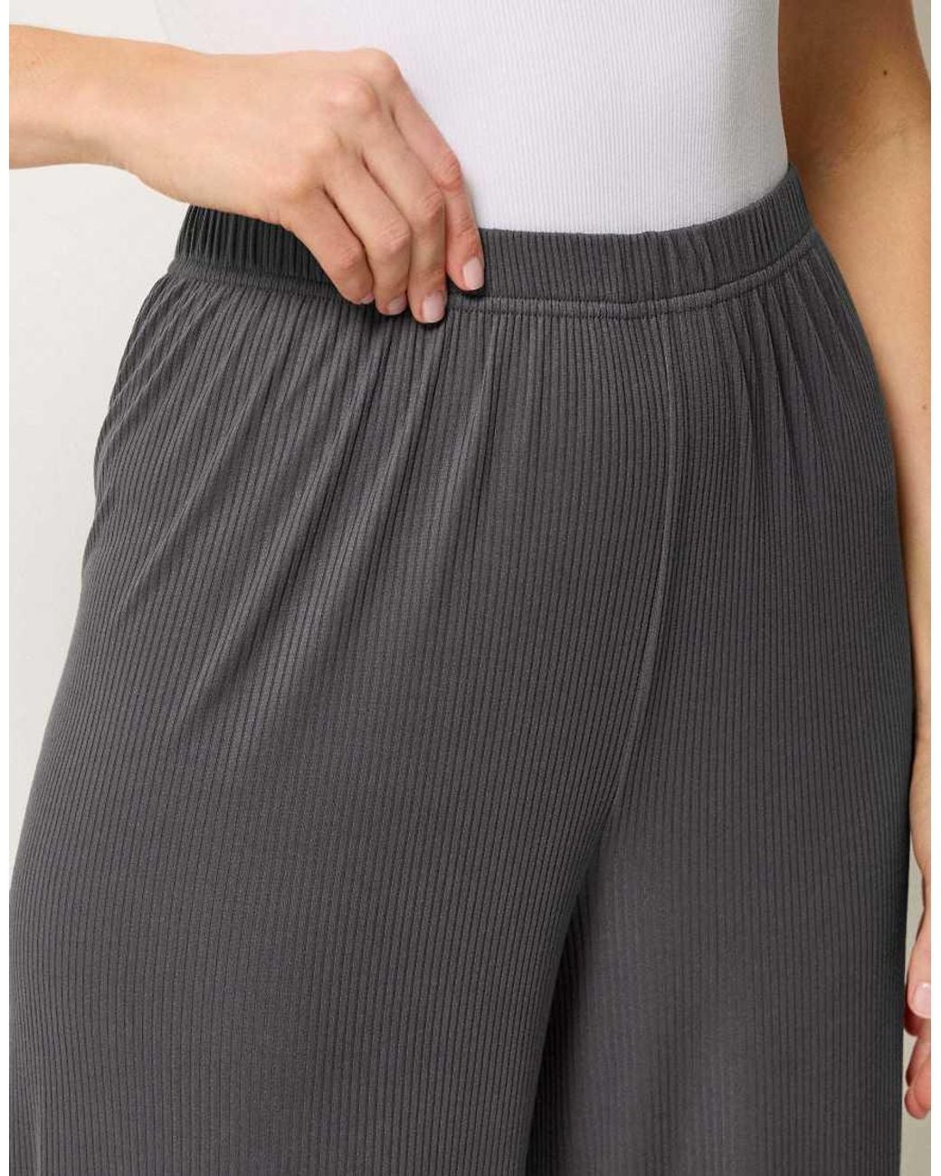 Long Tall Sally Gray Ribbed Wide Leg Trousers