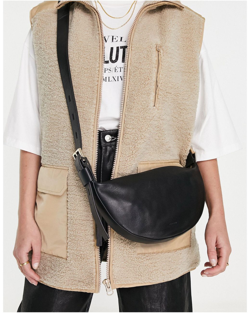 AllSaints Women's Half Moon Leather Crossbody Bag