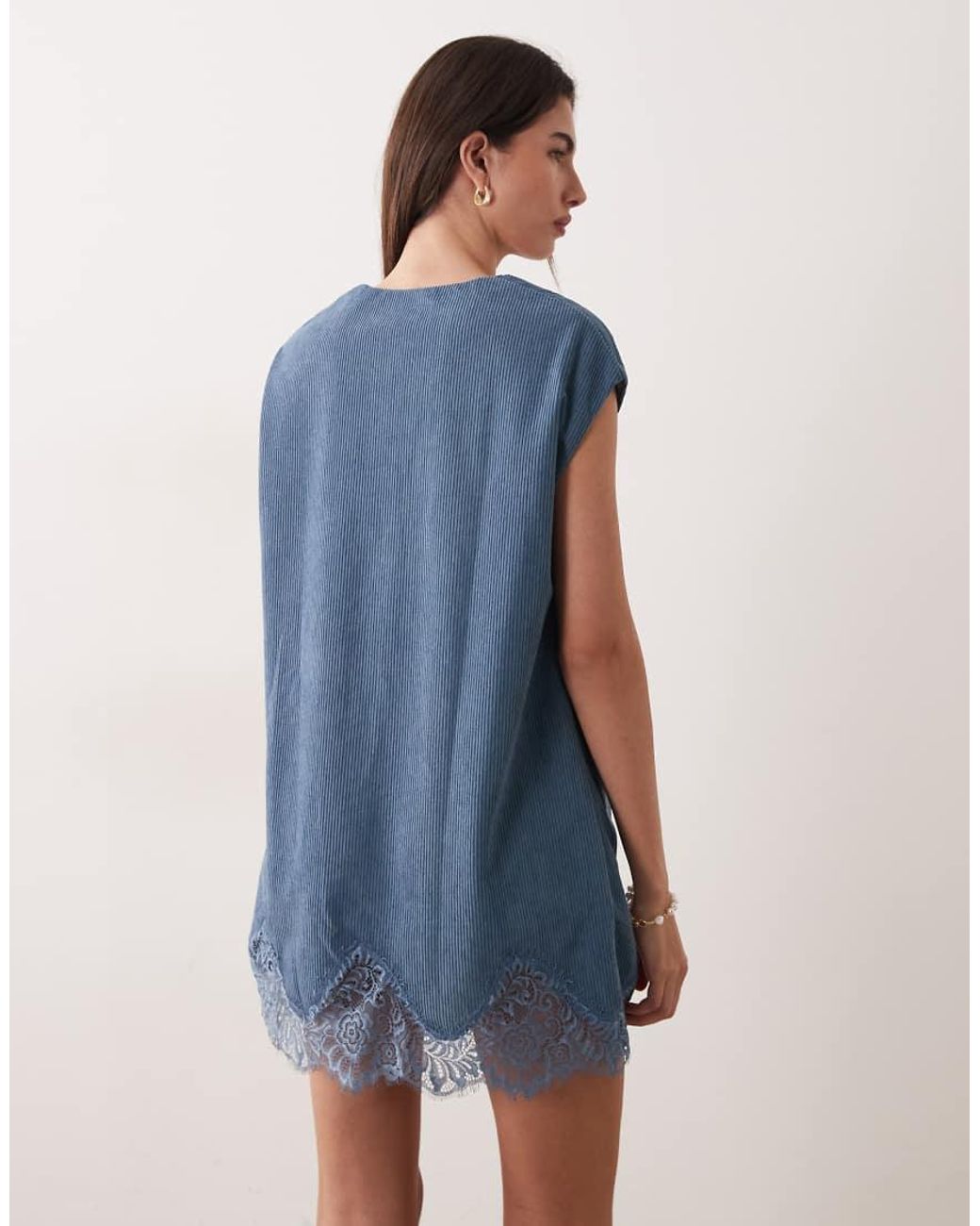 ASOS Blue Cord Lace Trim Shift Mini Dress
