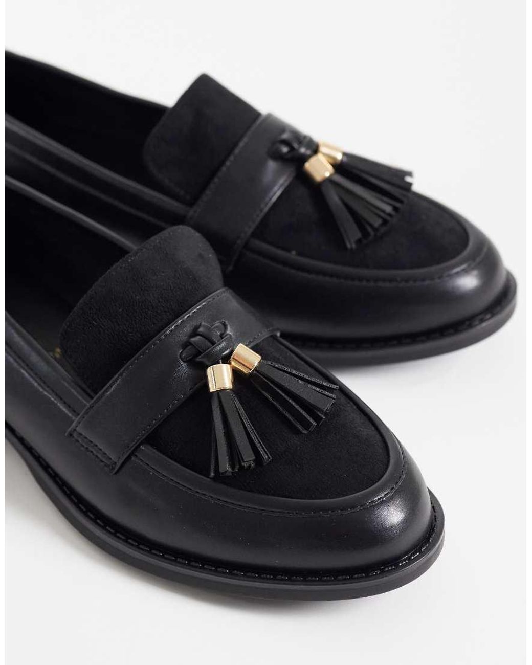 London Rebel Black Amber Tassel Penny Loafers