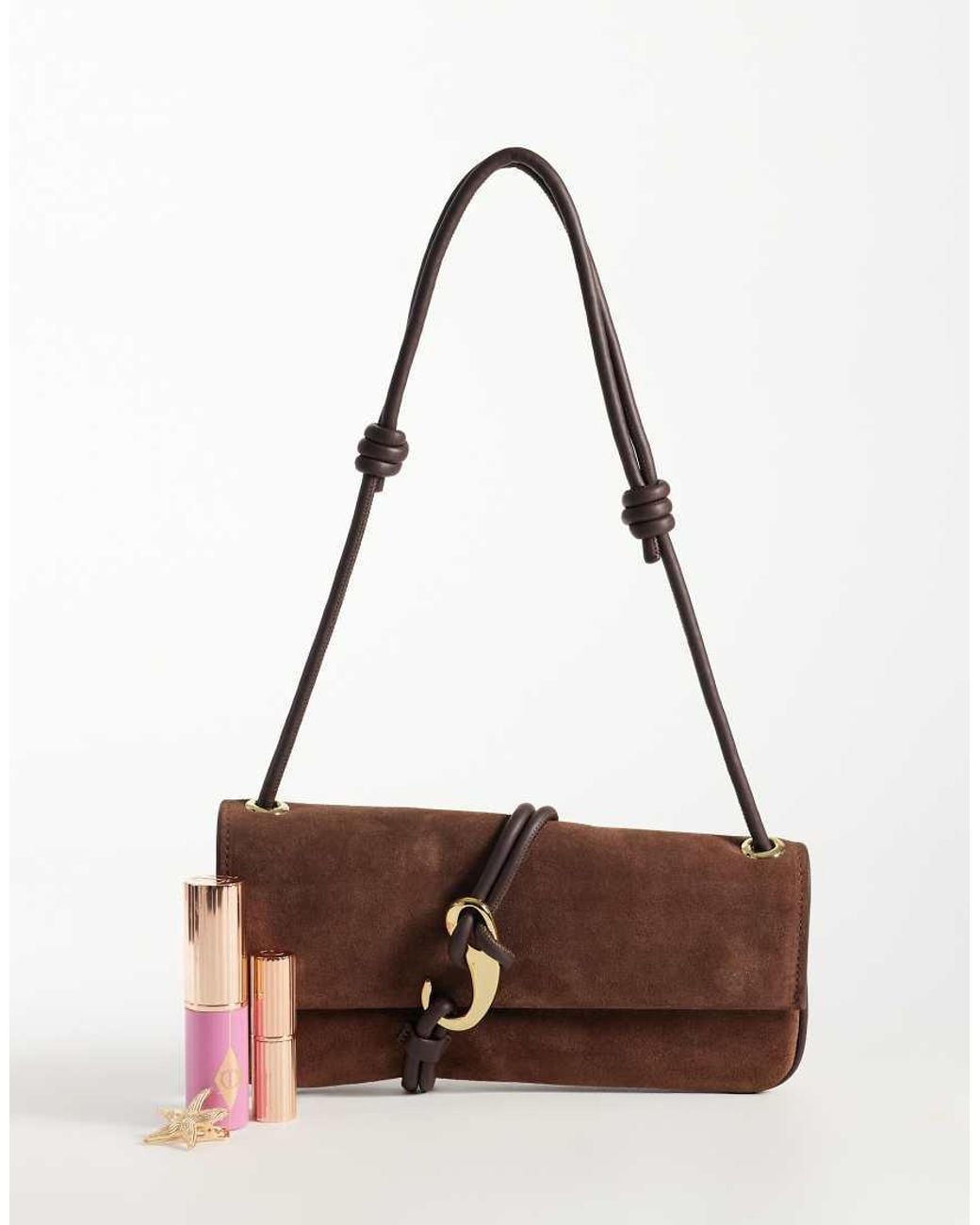 Dolce Vita Brown Alice Suede Shoulder Bag With Gold-tone Hardware