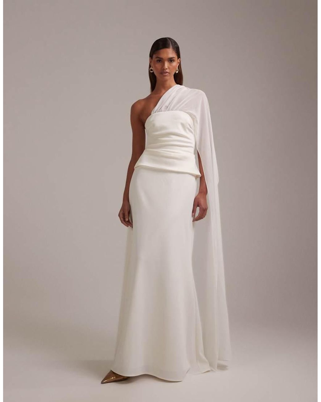 ASOS White Cape Detail Maxi Wedding Dress