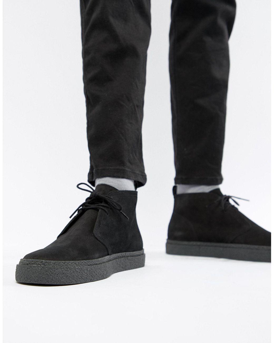 Fred Perry Hawley Mid Suede Boots in Black for Men | Lyst