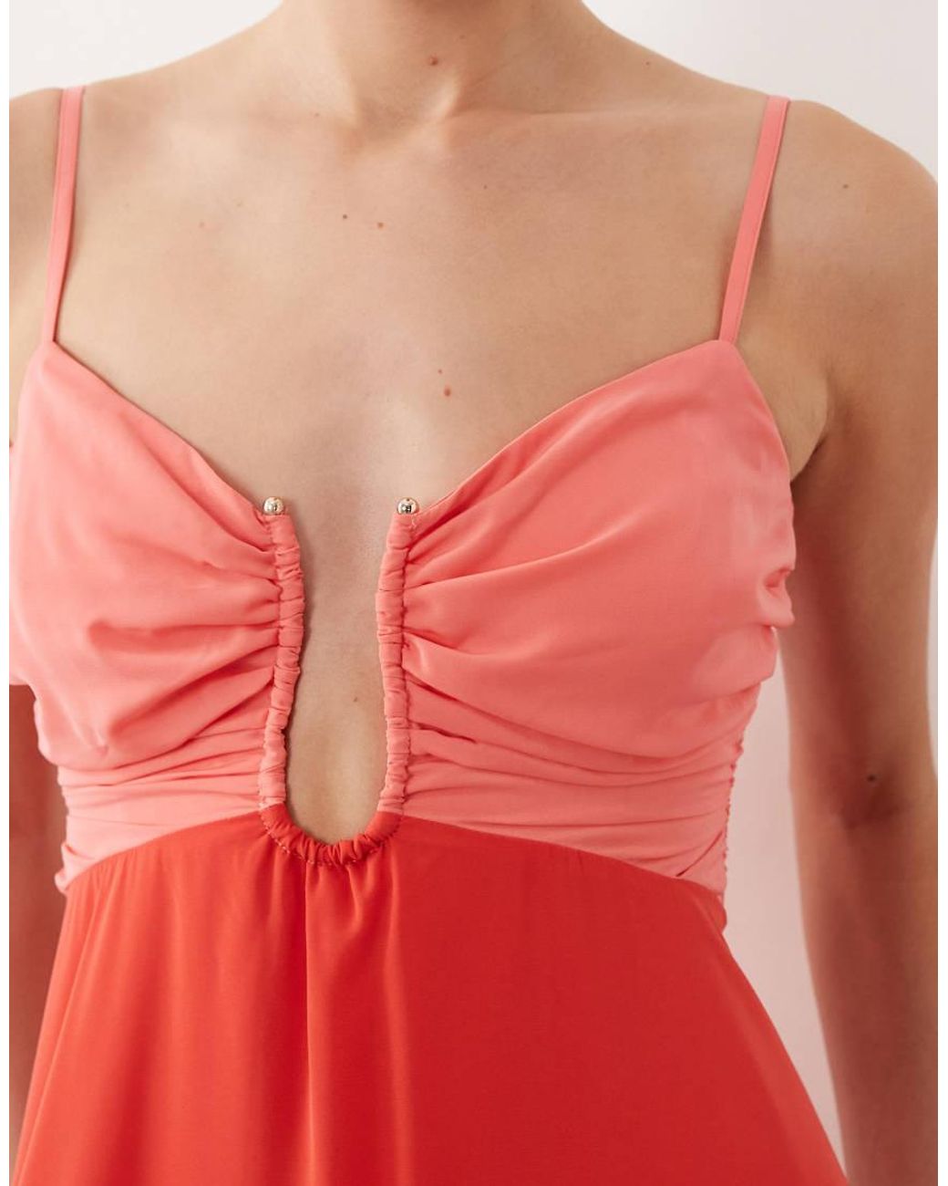 Abercrombie & Fitch Red Cut Out Detail Flowy Maxi Dress With Built