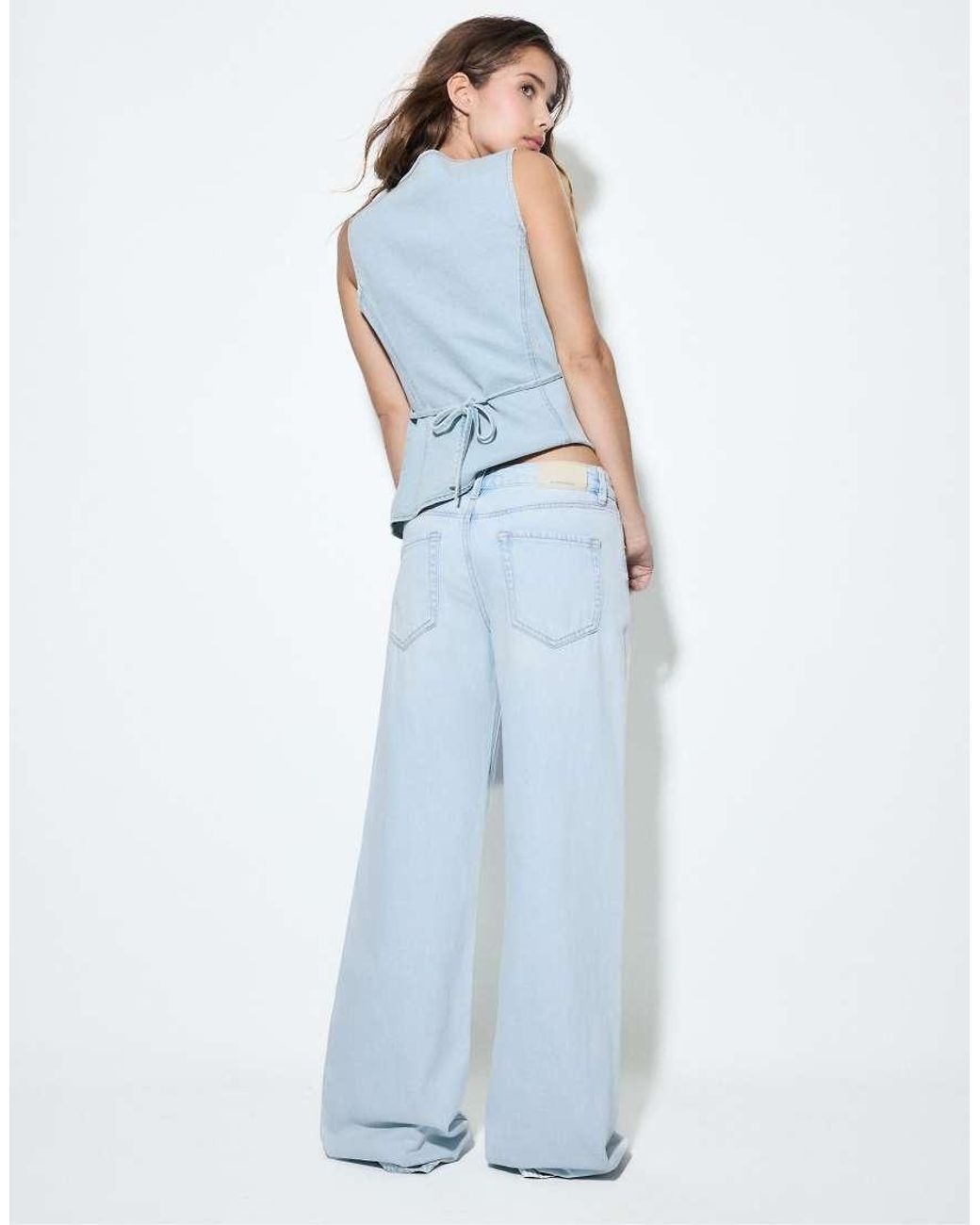 Stradivarius Blue Petite D91 Low Wide-leg Jeans