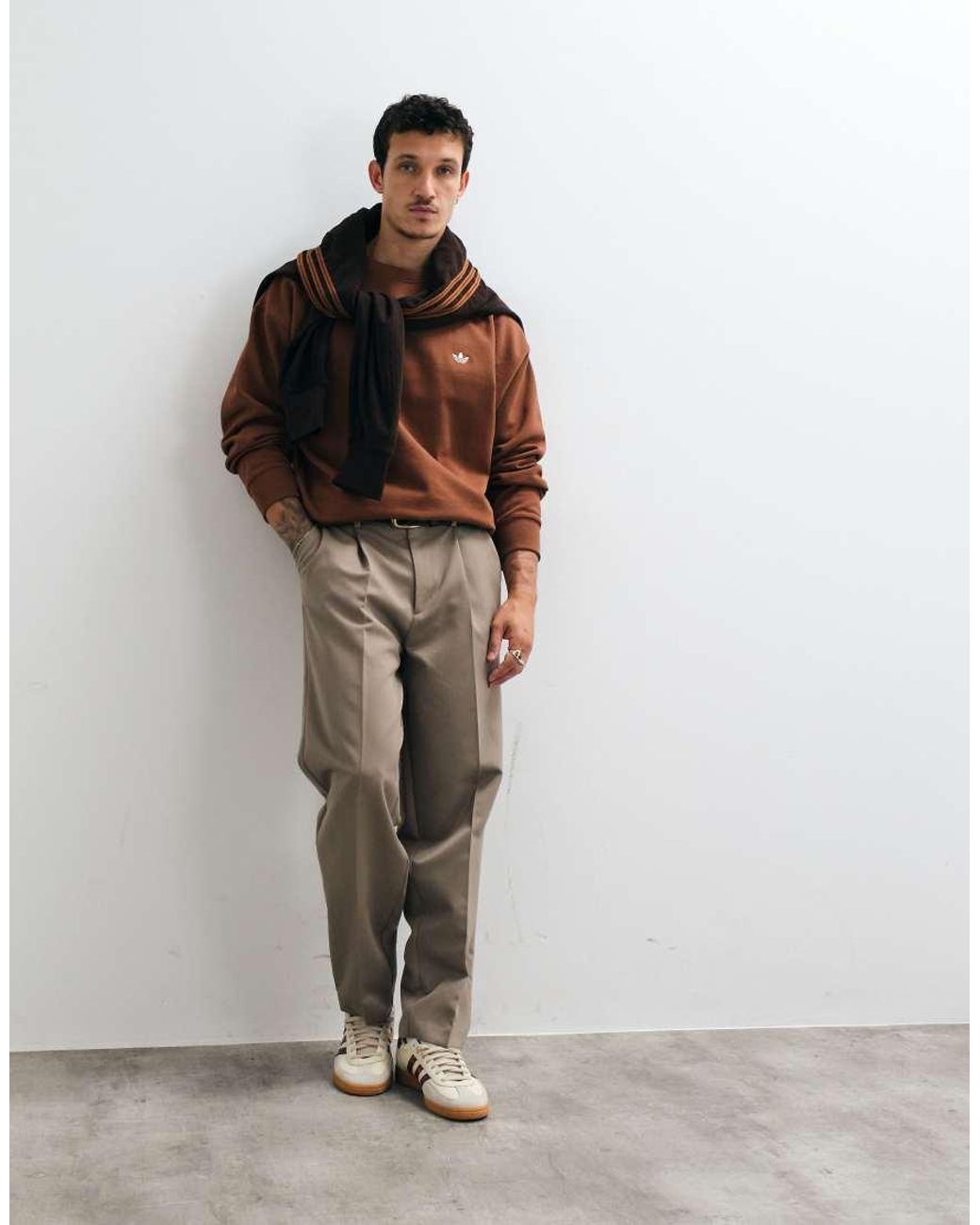 Adidas Originals Brown Loose Crew Neck Sweatshirt for men