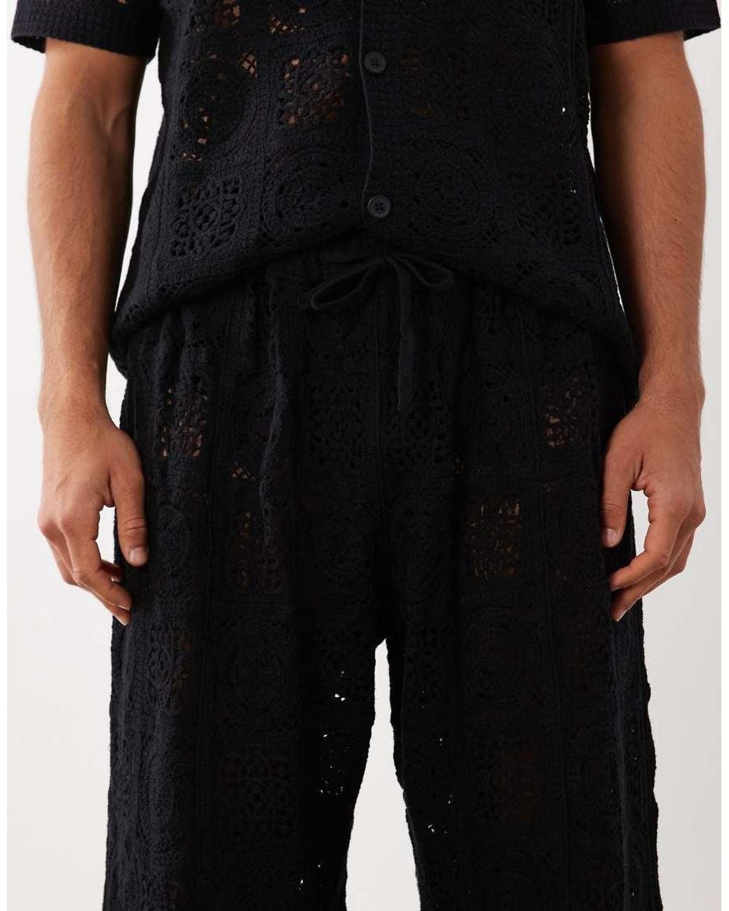 ASOS Black Knitted Crochet Trouser for men