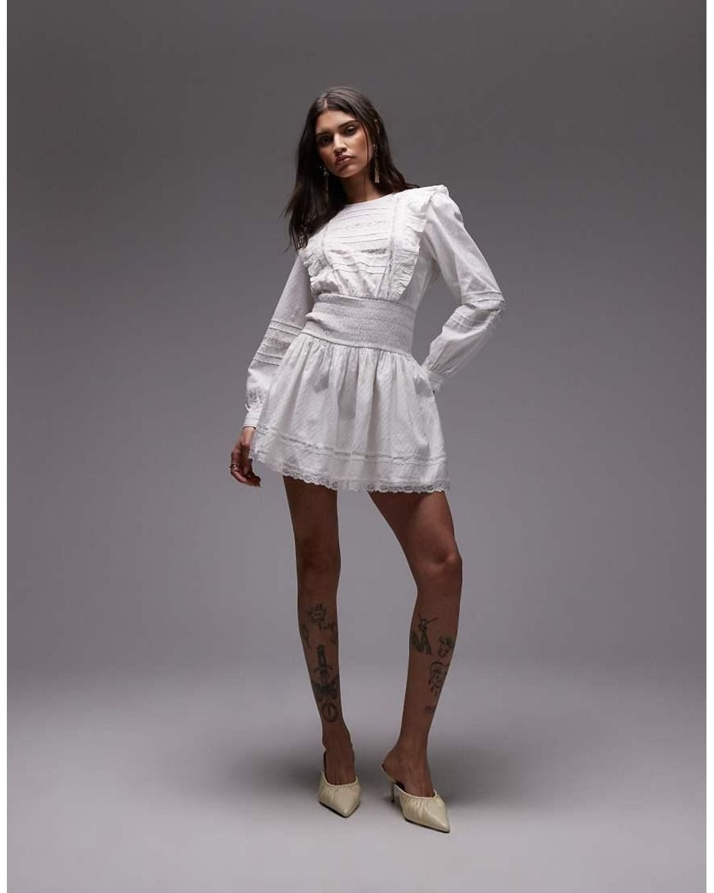TOPSHOP Gray Prairie Mini Tea Dress