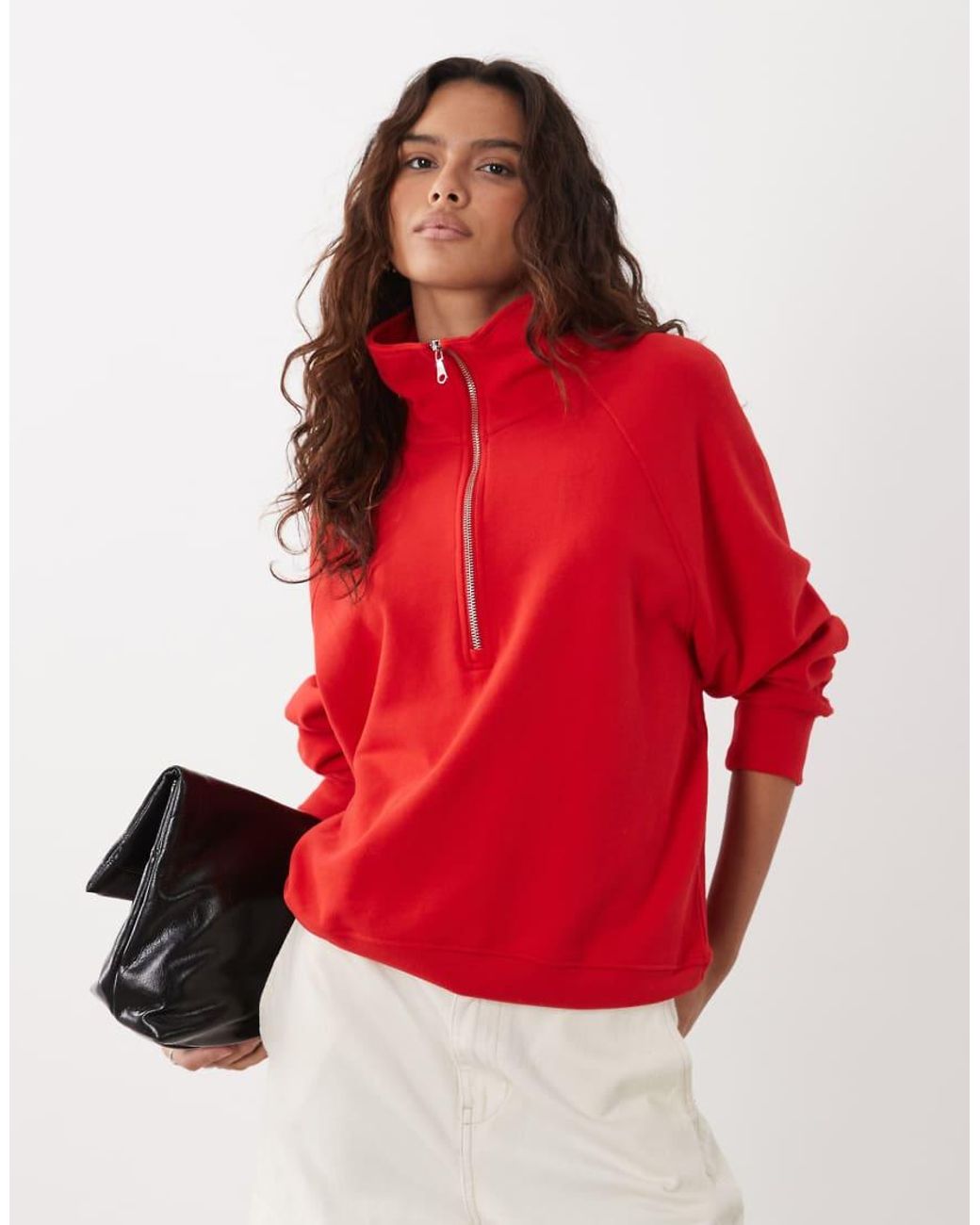 ARKET Red Pure Cotton Long Sleeve Half Zip Athleisure Jumper