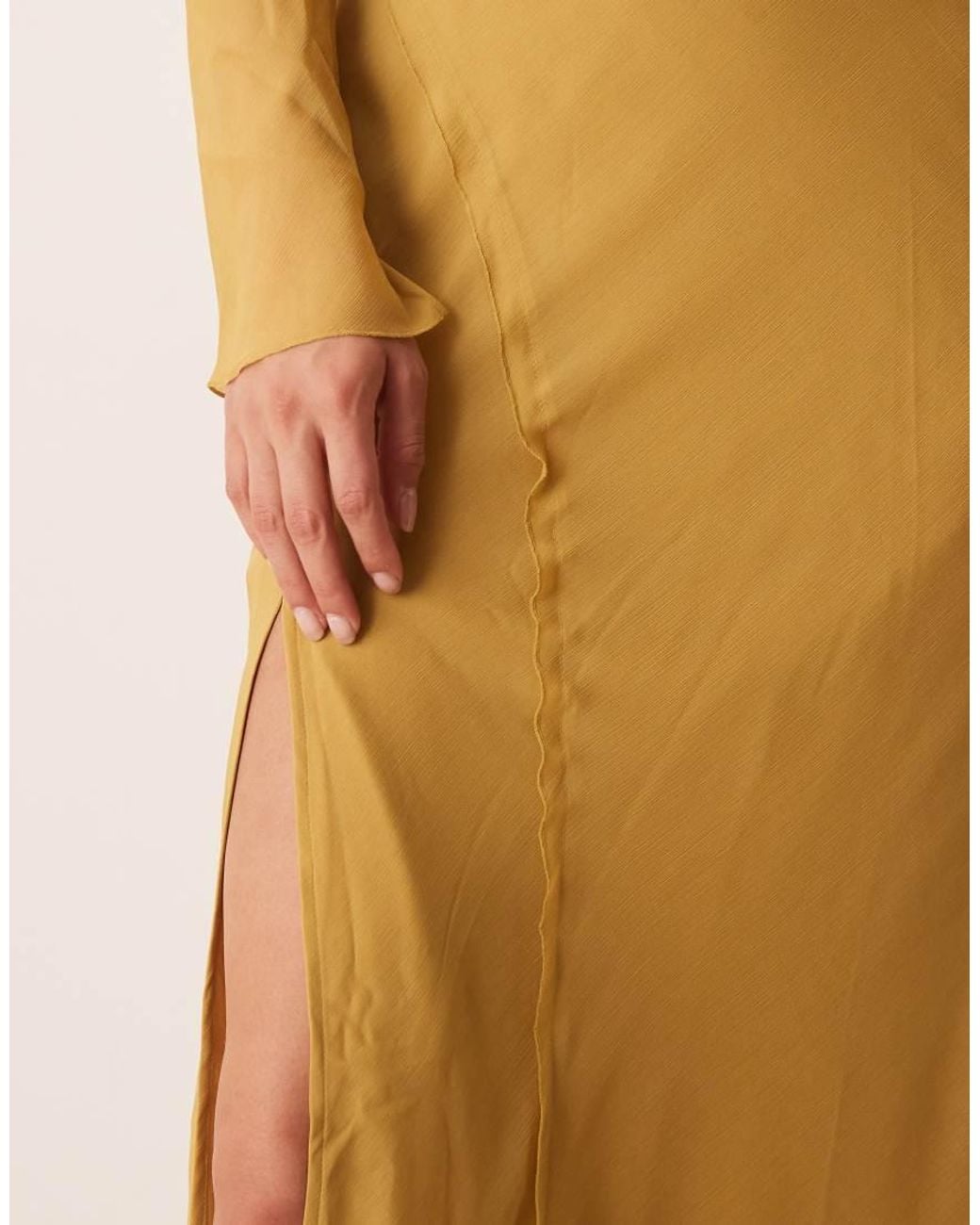 ASOS Natural Fallen Shoulder Midi Dress With Seaming Details And Tie Belt