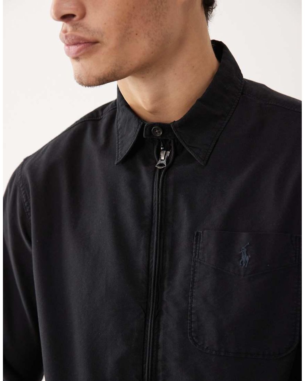 Polo Ralph Lauren Black Sport Capsule Long Sleeve Zip Up Shirt for men