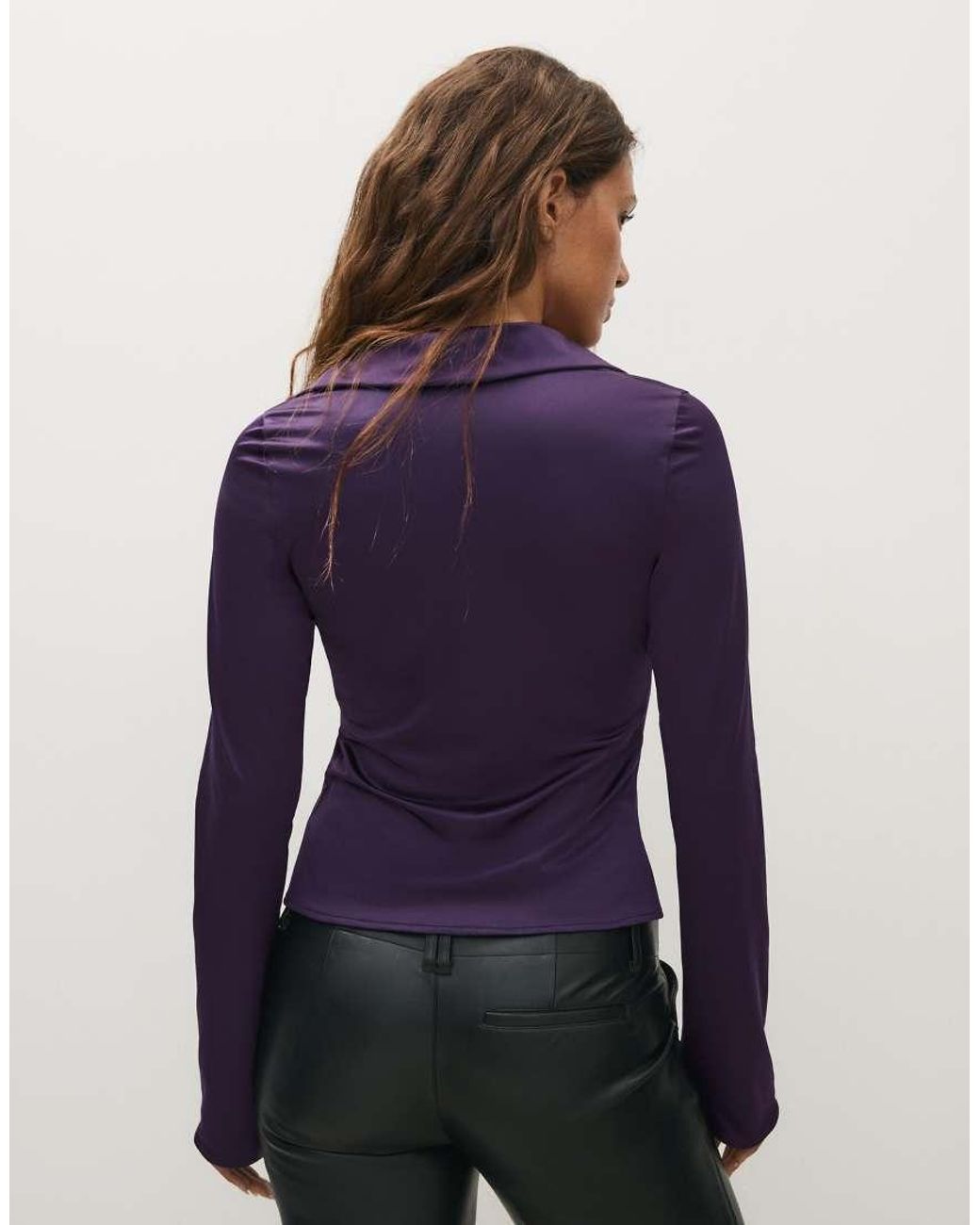 Bershka Blue Satin Long-sleeved T-shirt With Bows