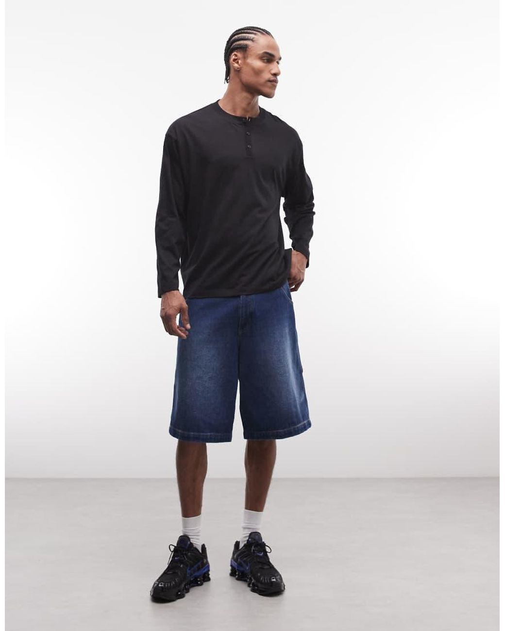Reclaimed Vintage Blue Slub Jersey Lightweight Henley Top for men