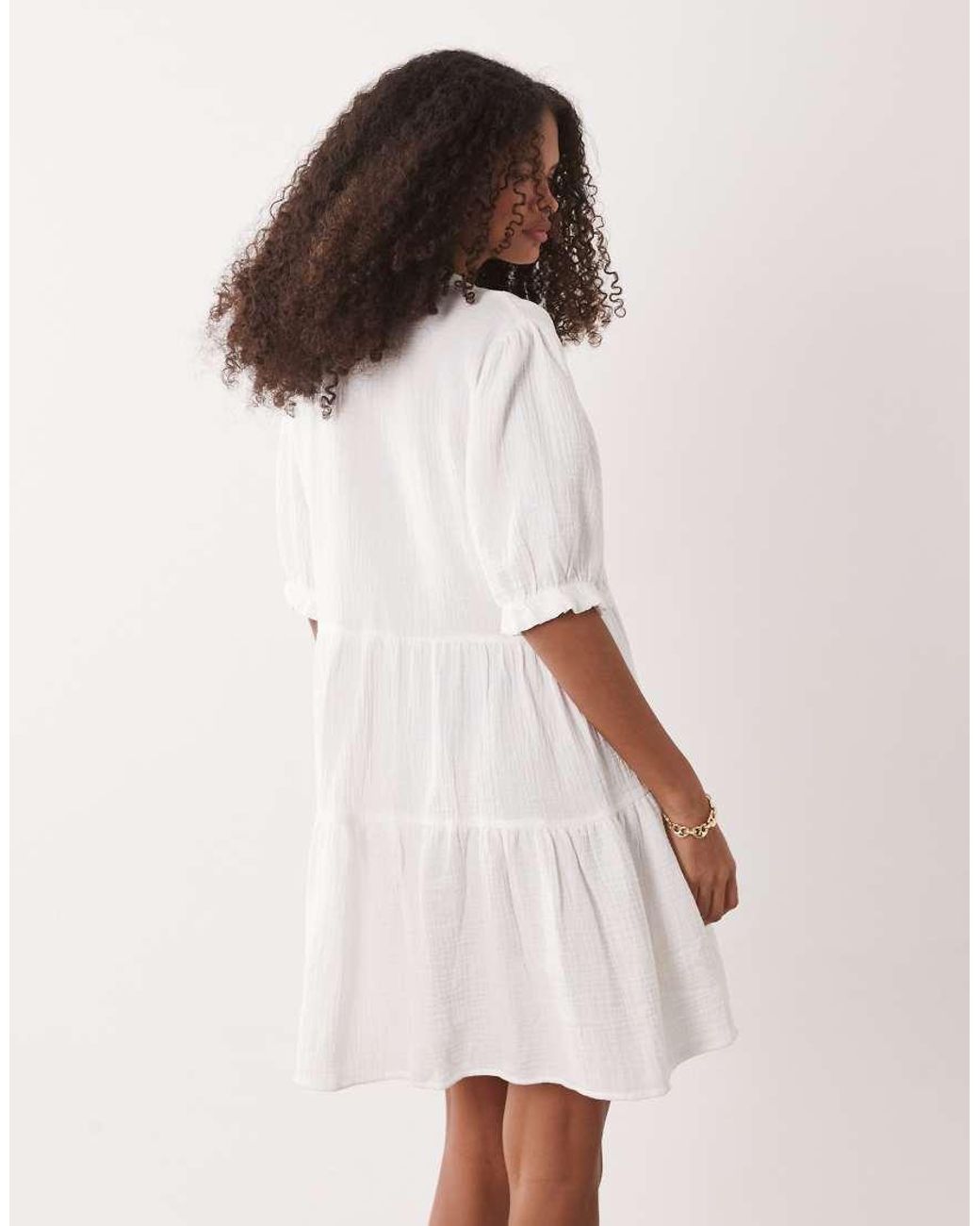 Jdy White Cheesecloth Drop Hem Mini Dress With Lace Detail