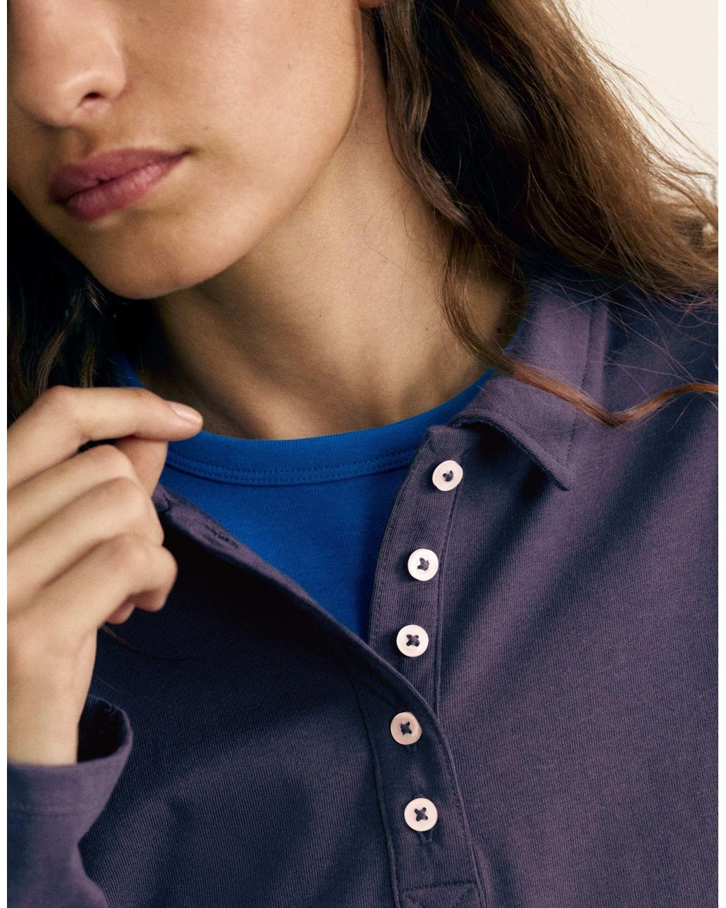 Pull&Bear Blue Langarm-polohemd