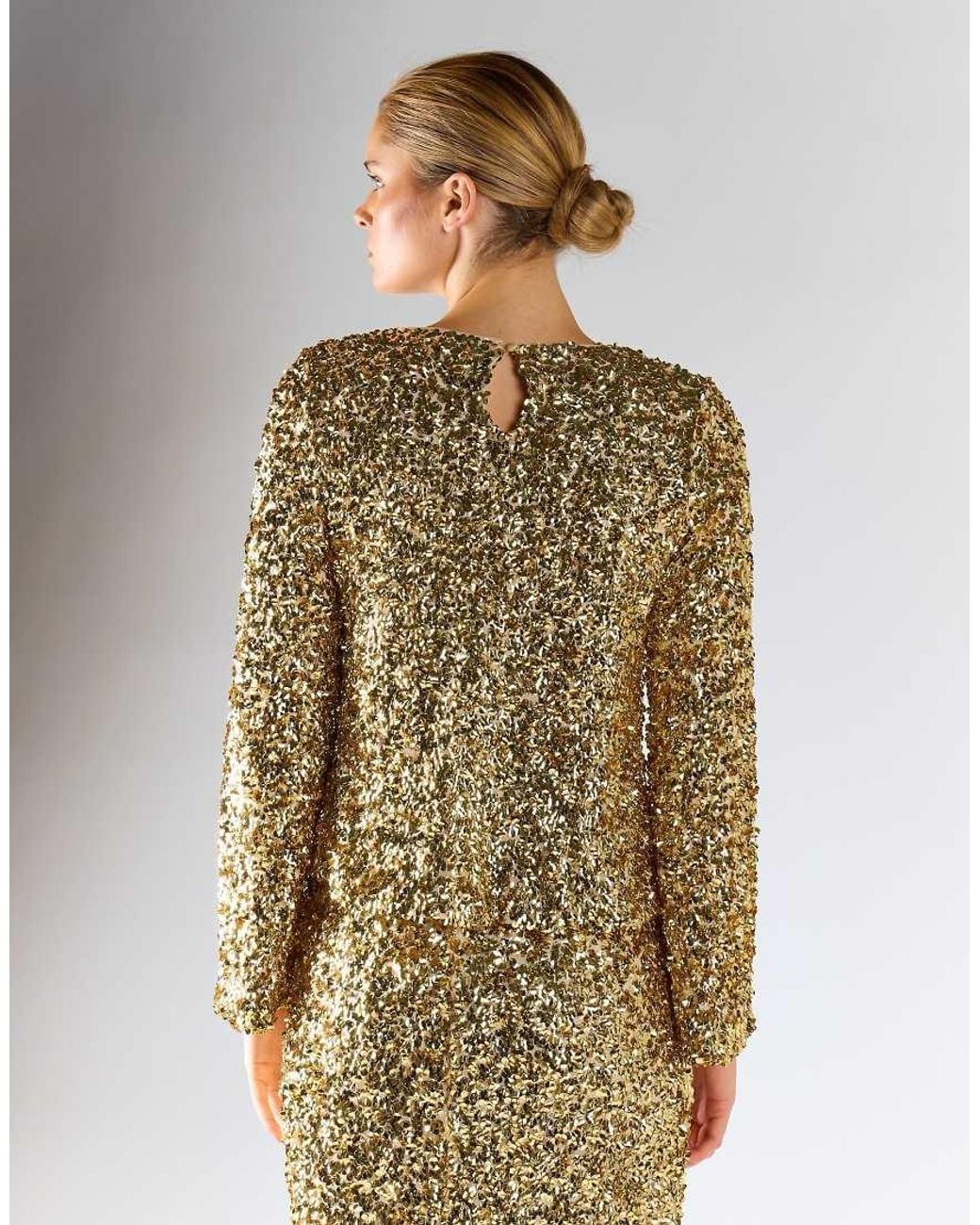 Glamorous Metallic Back-Keyhole Long-Sleeves Top