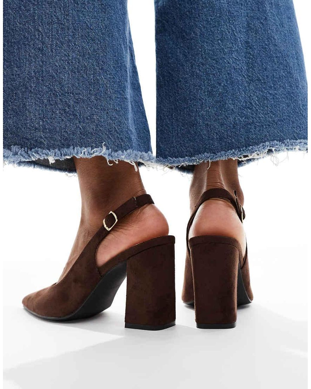 SEQWL Wide Fit Blue Hogan Slingback Block Heeled Shoes