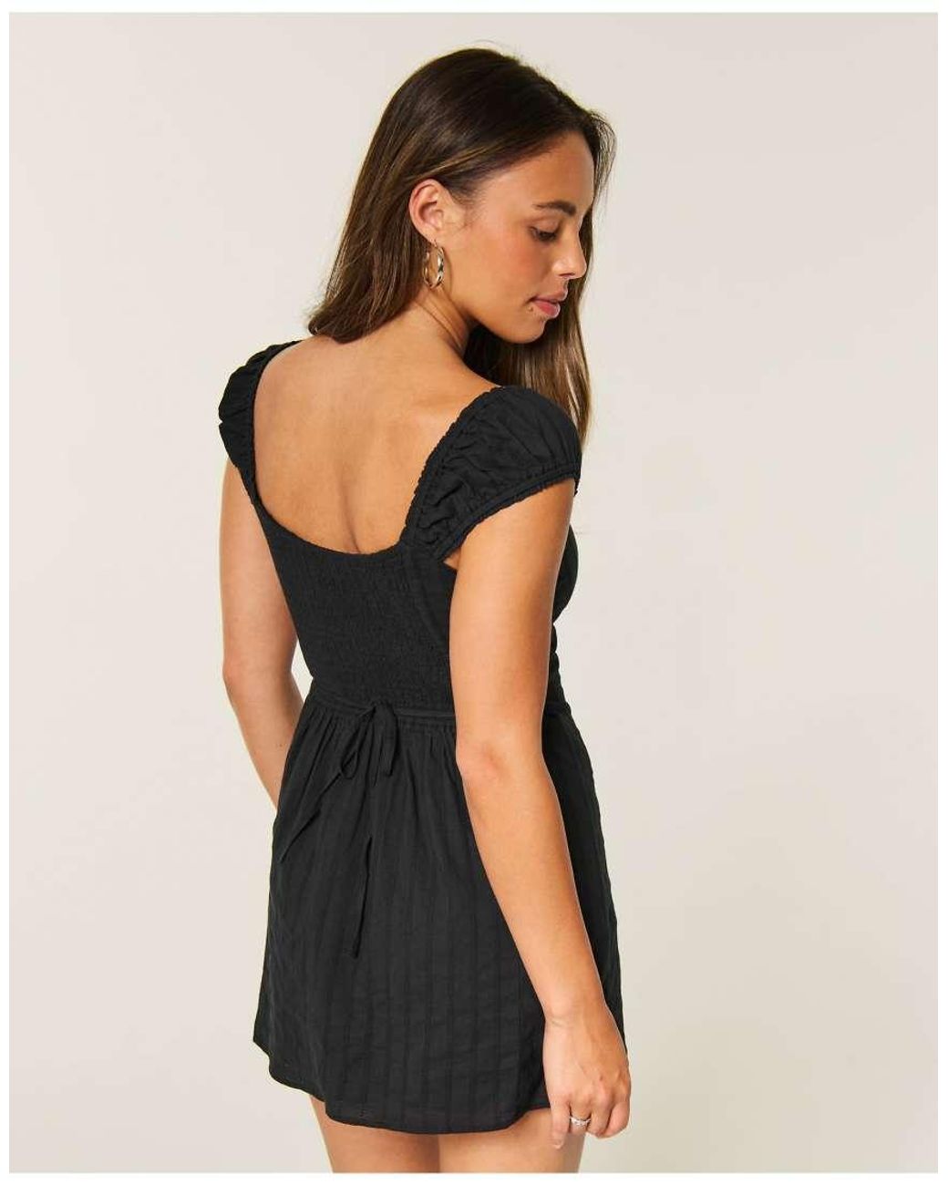 Hollister Black Cap Sleeve Button Mini Dress