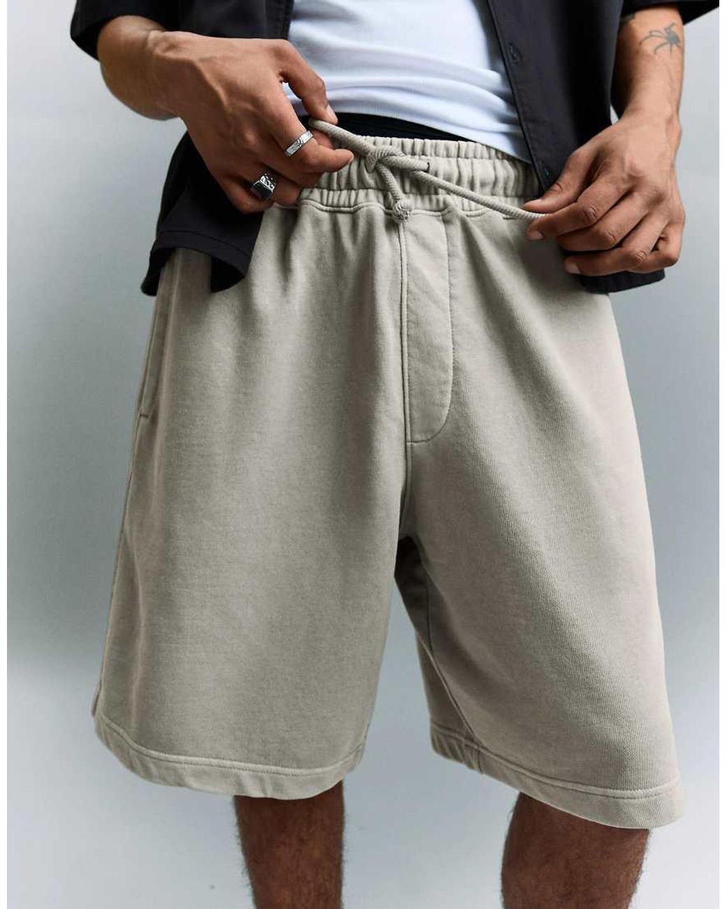 Bershka Gray Boxy Print Bermuda Shorts for men