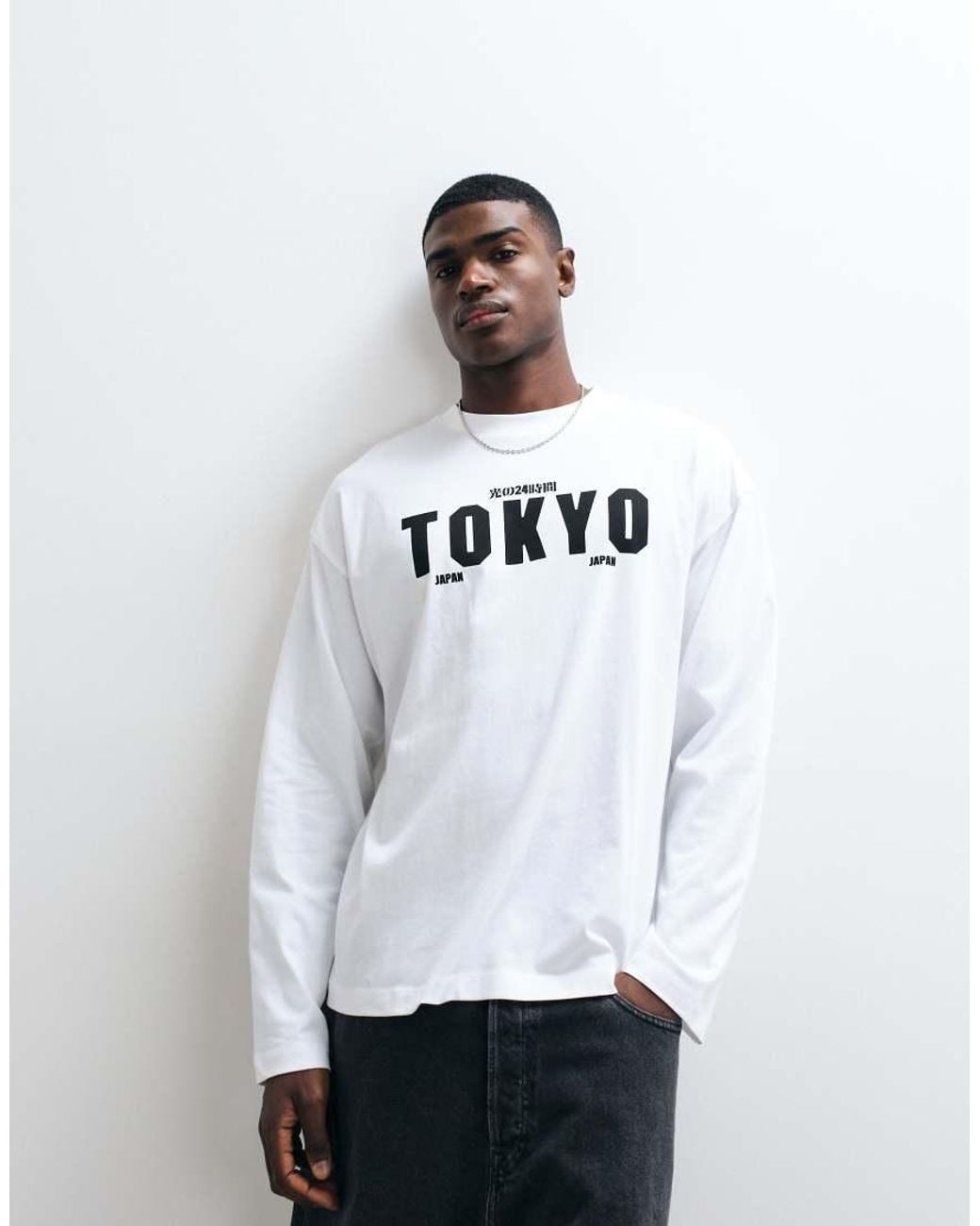 ASOS White Oversized Long Sleeve T-shirt With Tokyo Graphic for men
