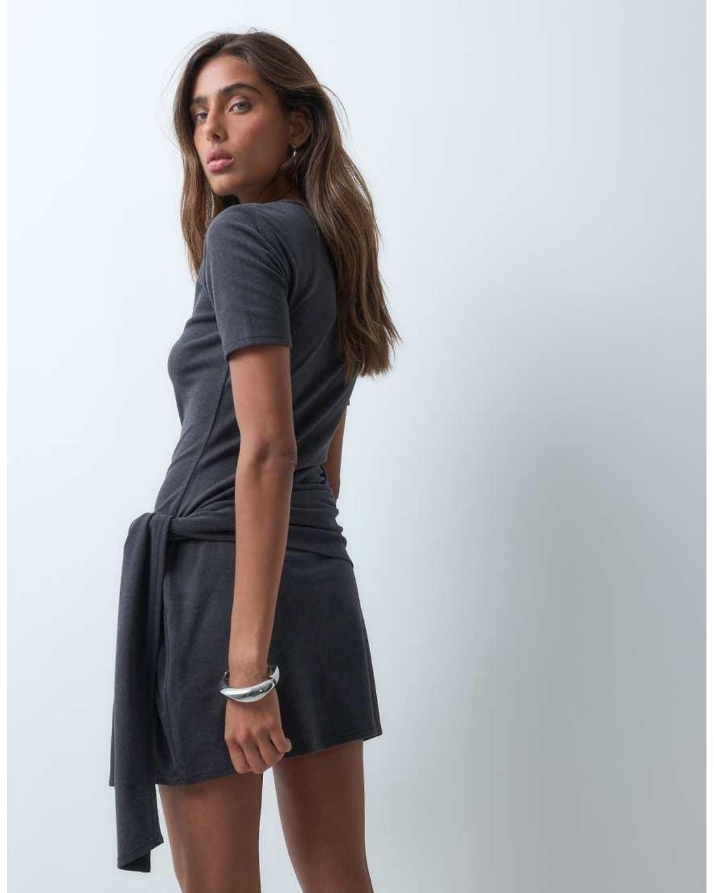 ASOS Gray Supersoft Side Tie Mini Dress