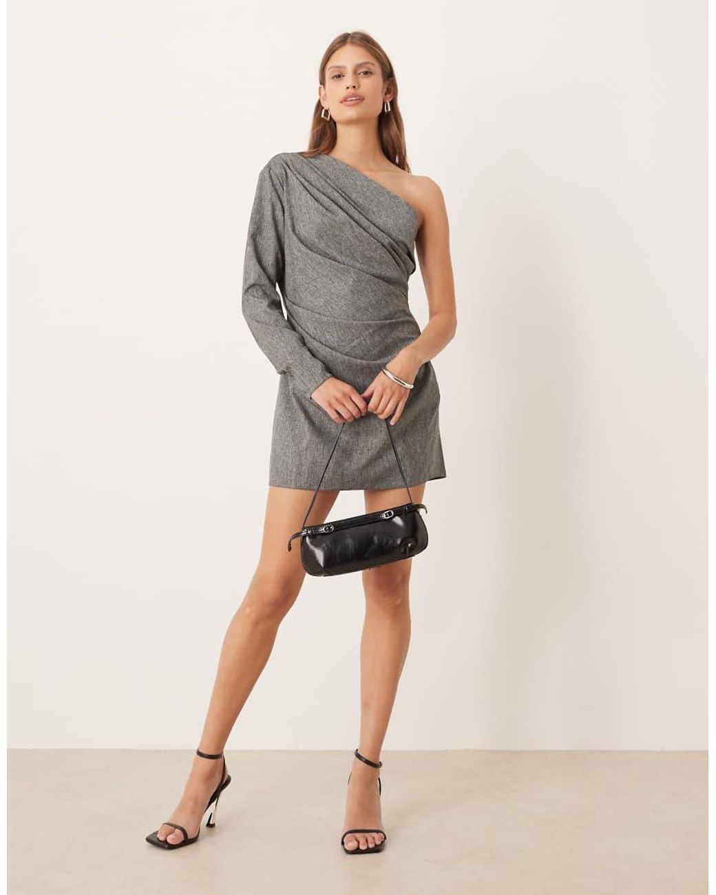 ASOS Natural One Shoulder Draped Mini Dress