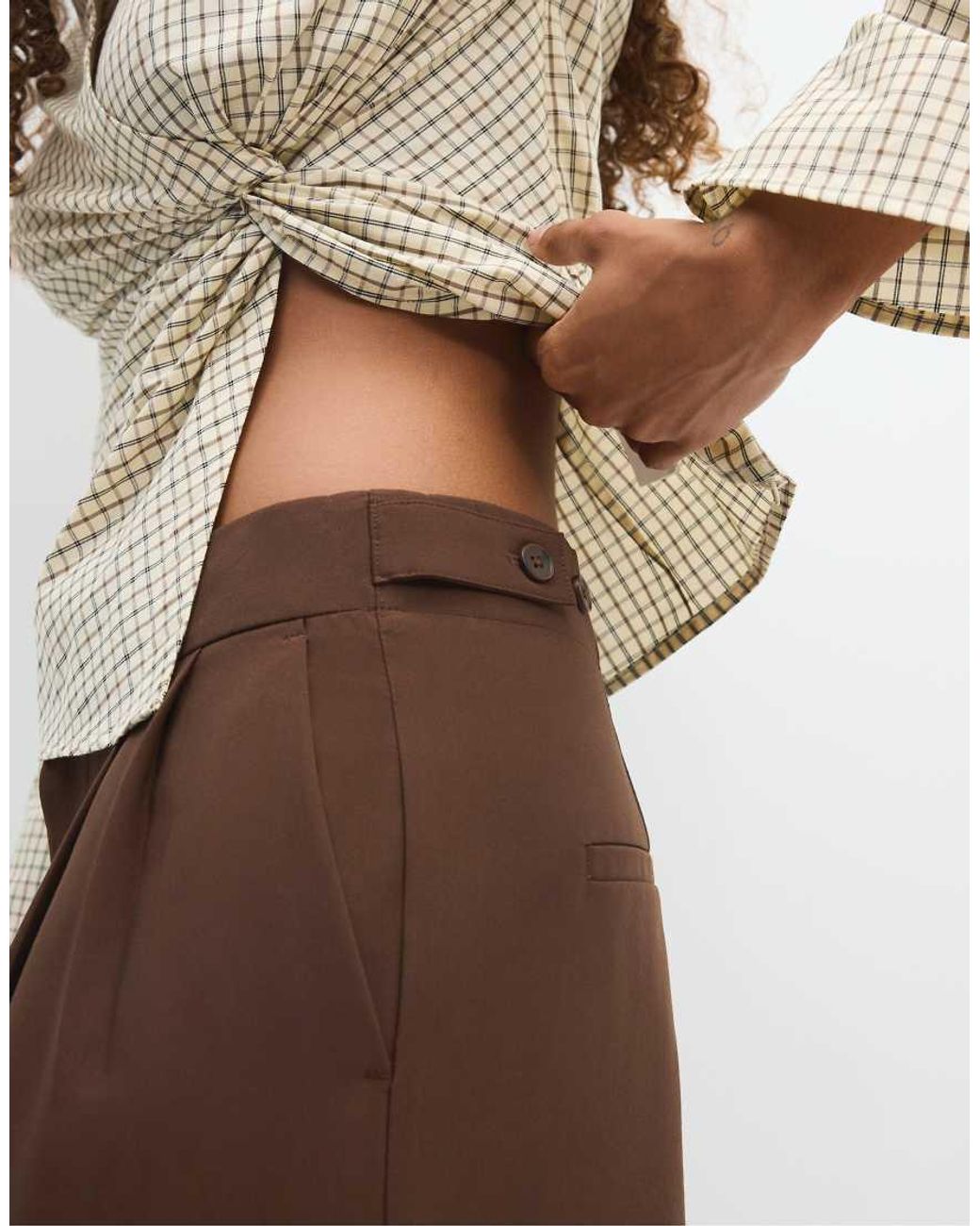 Stradivarius Brown Super Wide-leg Adjustable Trousers