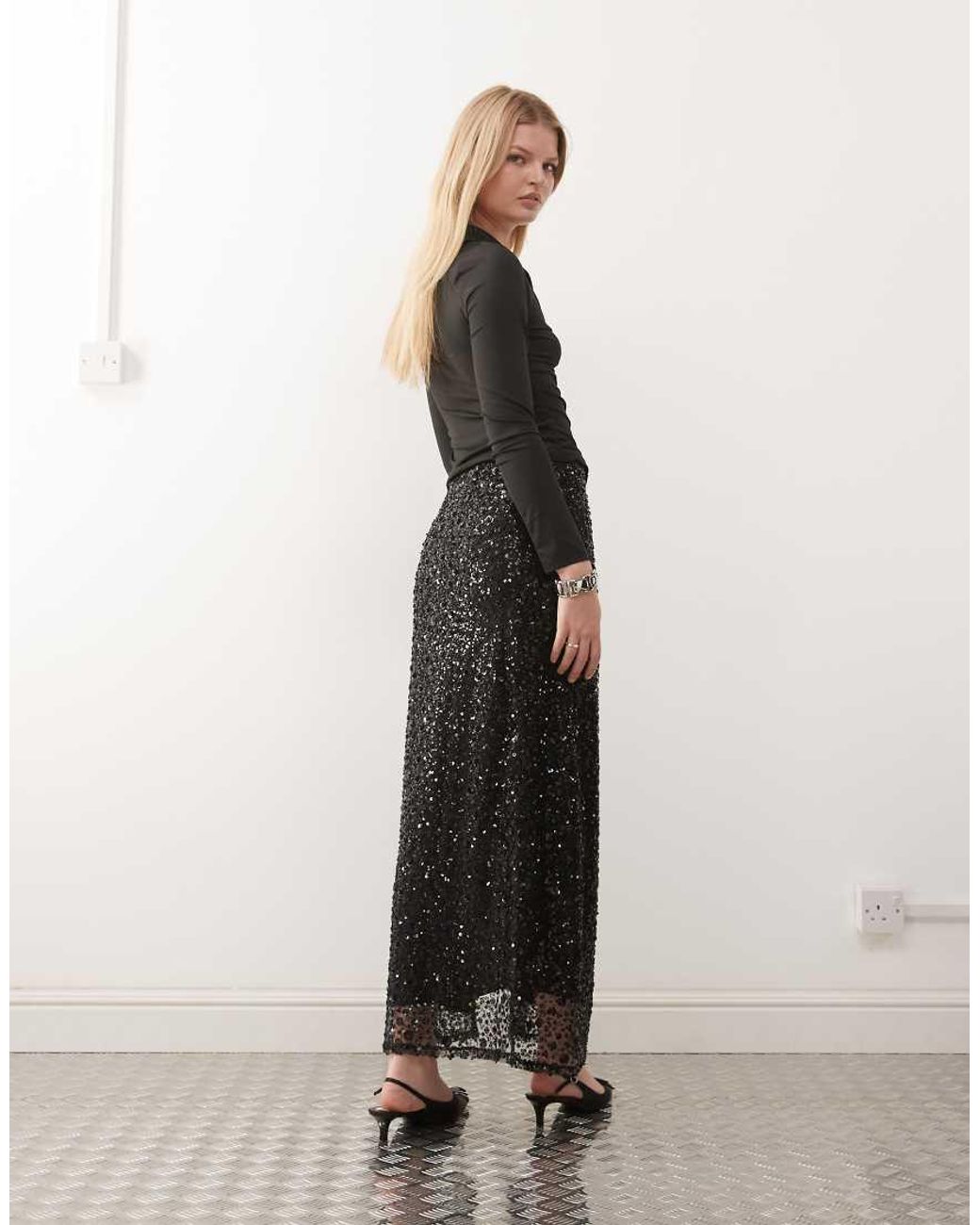 Miss Selfridge White Sequin Maxi Skirt