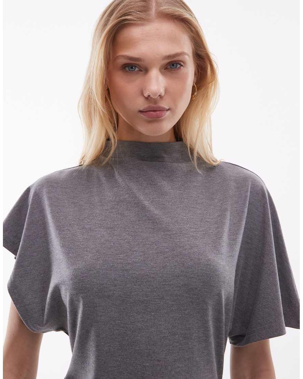 ASOS Gray Funnel Neck Batwing Sleeve Mini Dress