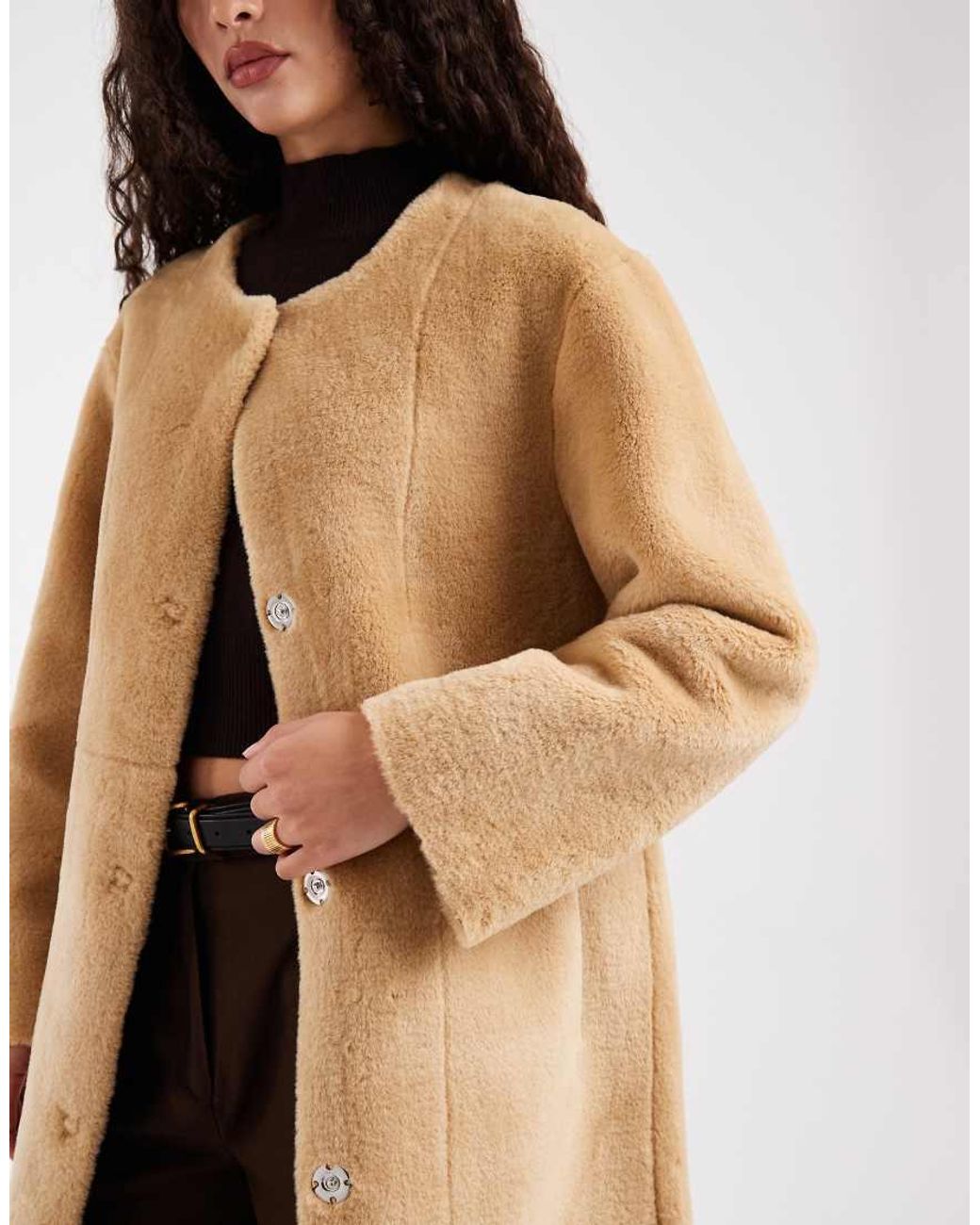 ASOS Natural Collarless Bonded Fur Coat