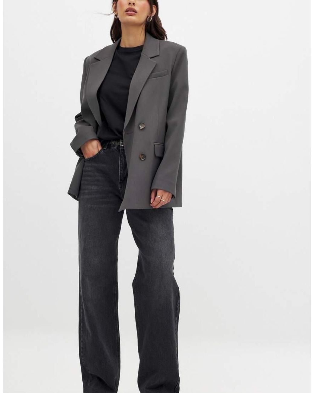 NA-KD Gray Oversized Double Breasted Blazer