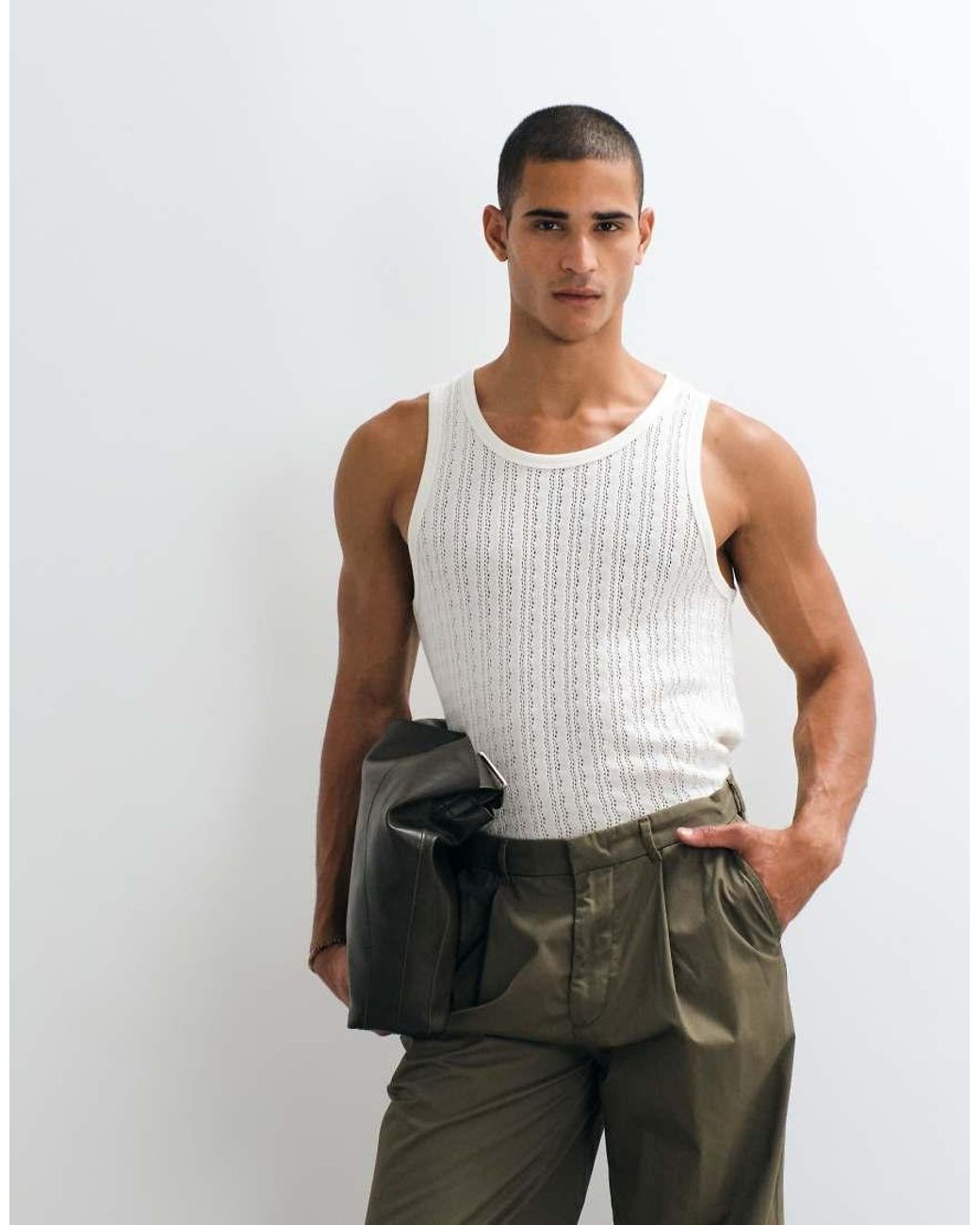 Abercrombie & Fitch White Pointelle Tank Top for men
