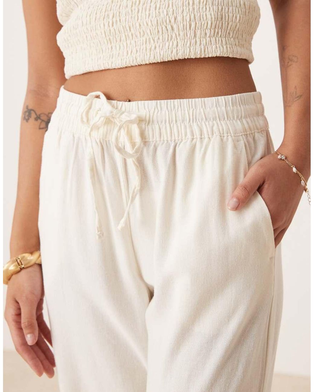 JDY Petite Natural Wide Leg Linen Trouser Co-ord