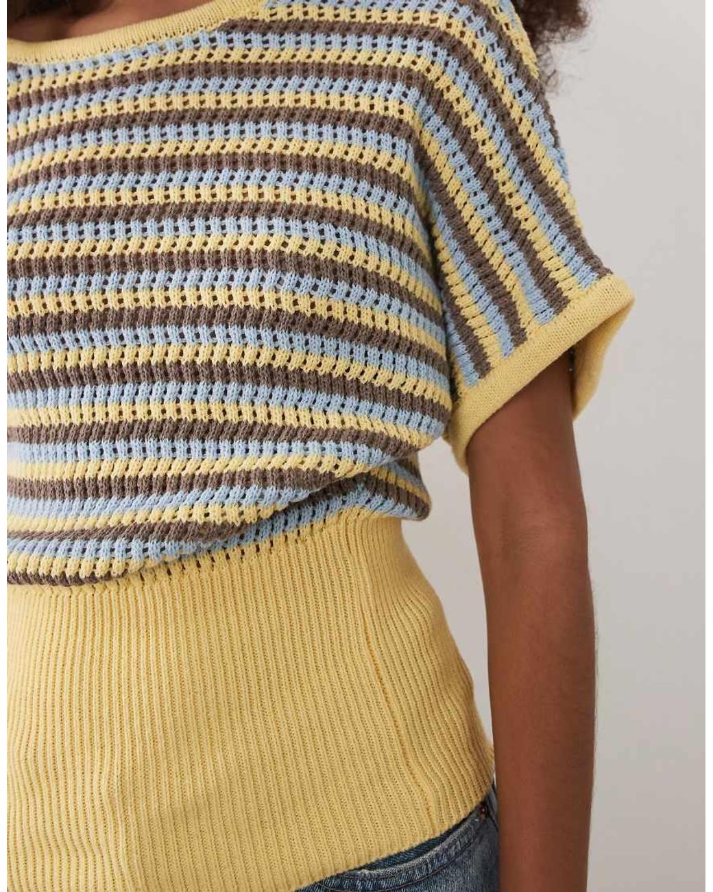 ASOS Multicolor Knitted Cotton Blend Cinch Hem Top