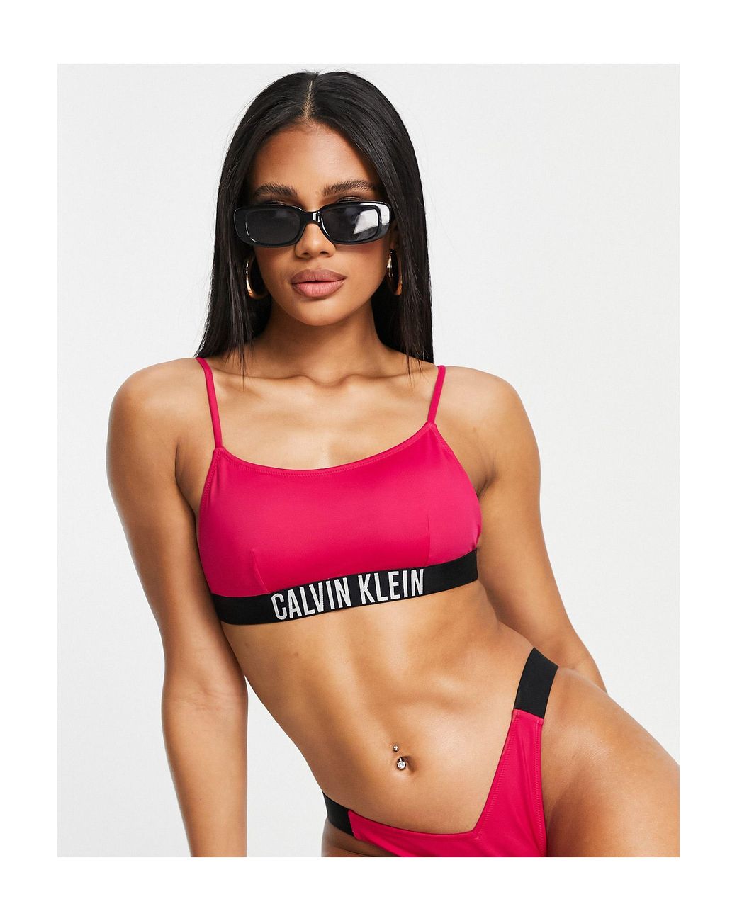 Calvin Klein Logo Bralette Bikini Top in Red | Lyst