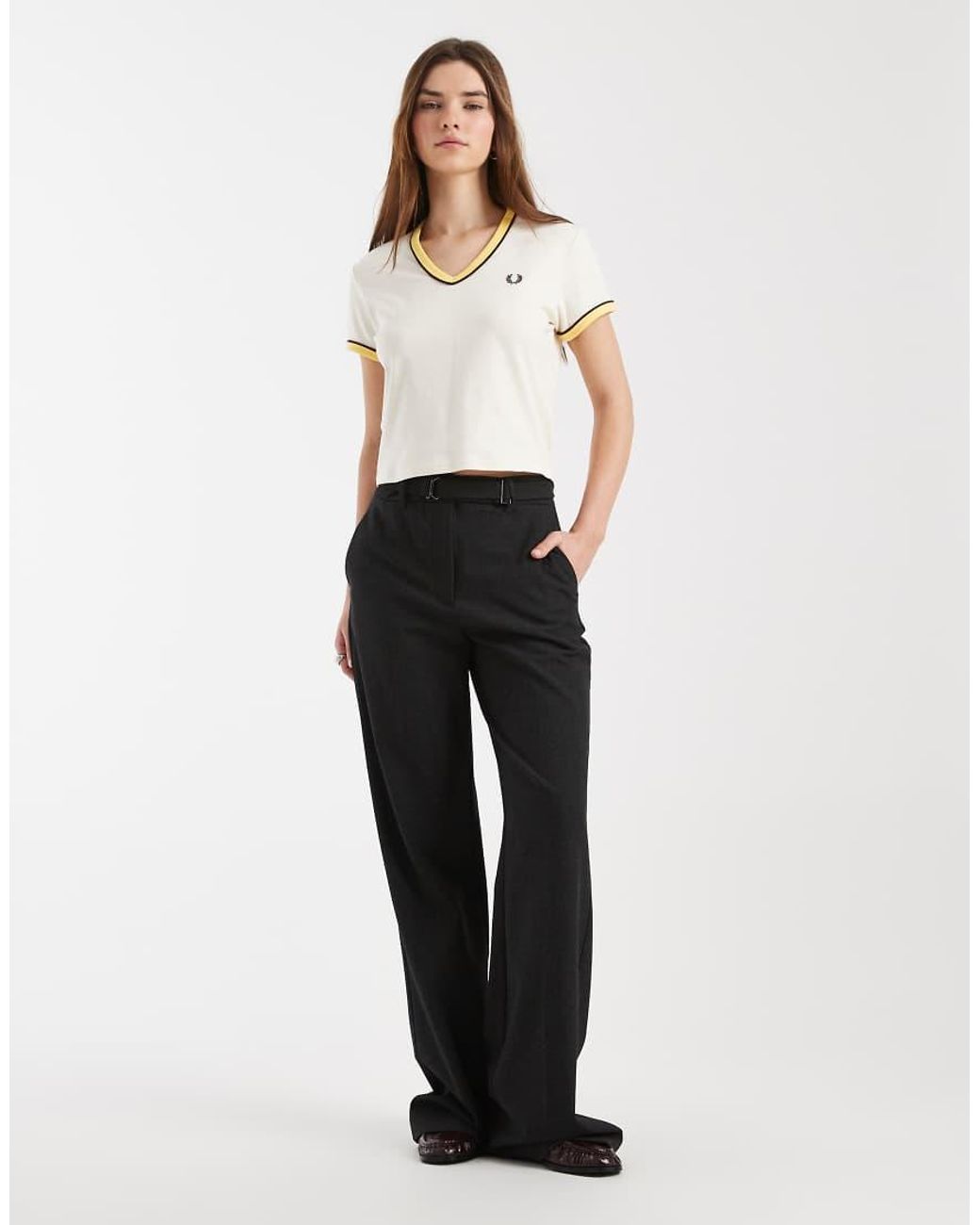 Fred Perry White Piped Seams Logo V Neck T-Shirt