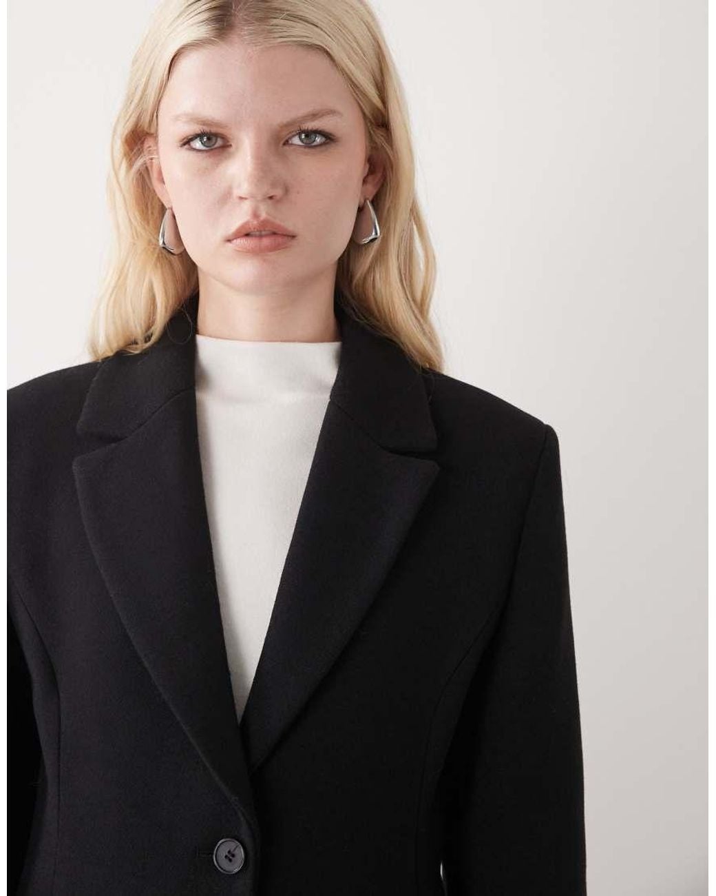 Monki Black Exclusive Maxi Length Coat With Wool