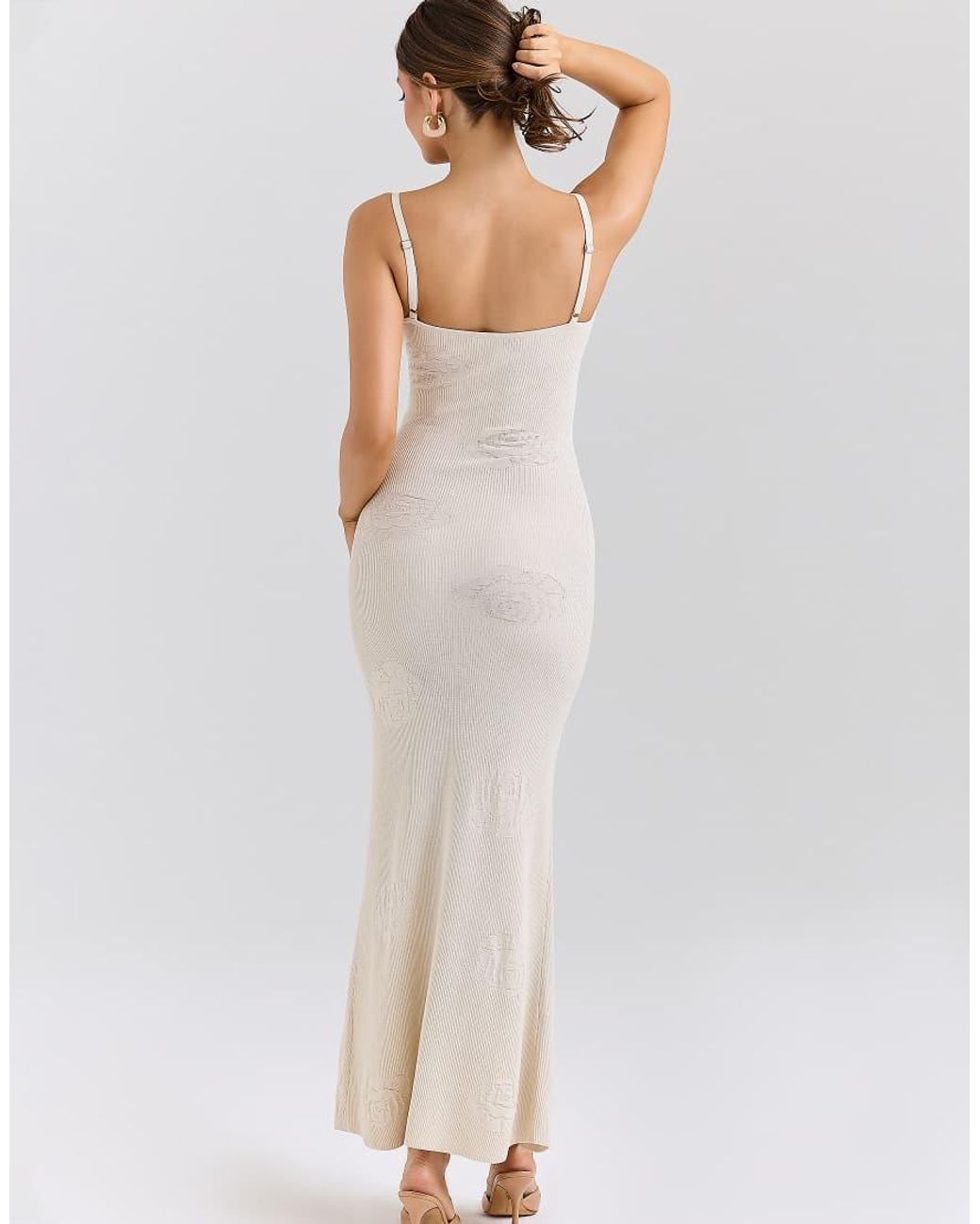 House Of Cb White Dara Ecru Knit Rose Embroidered Maxi Dress