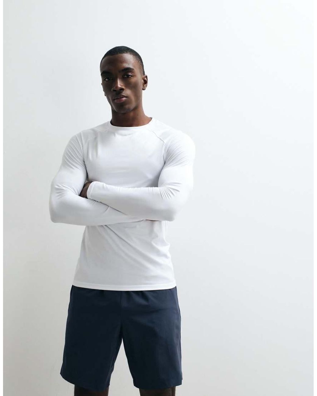 4505 White Icon Active Quick Dry Muscle Fit Base Layer Training Long Sleeve Top for men