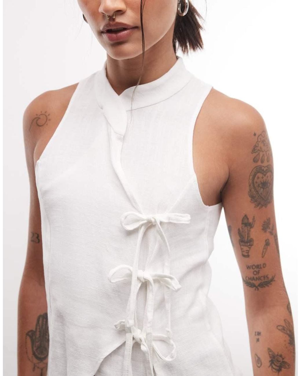 Reclaimed Vintage White Linen Mandarin Collar Blouse