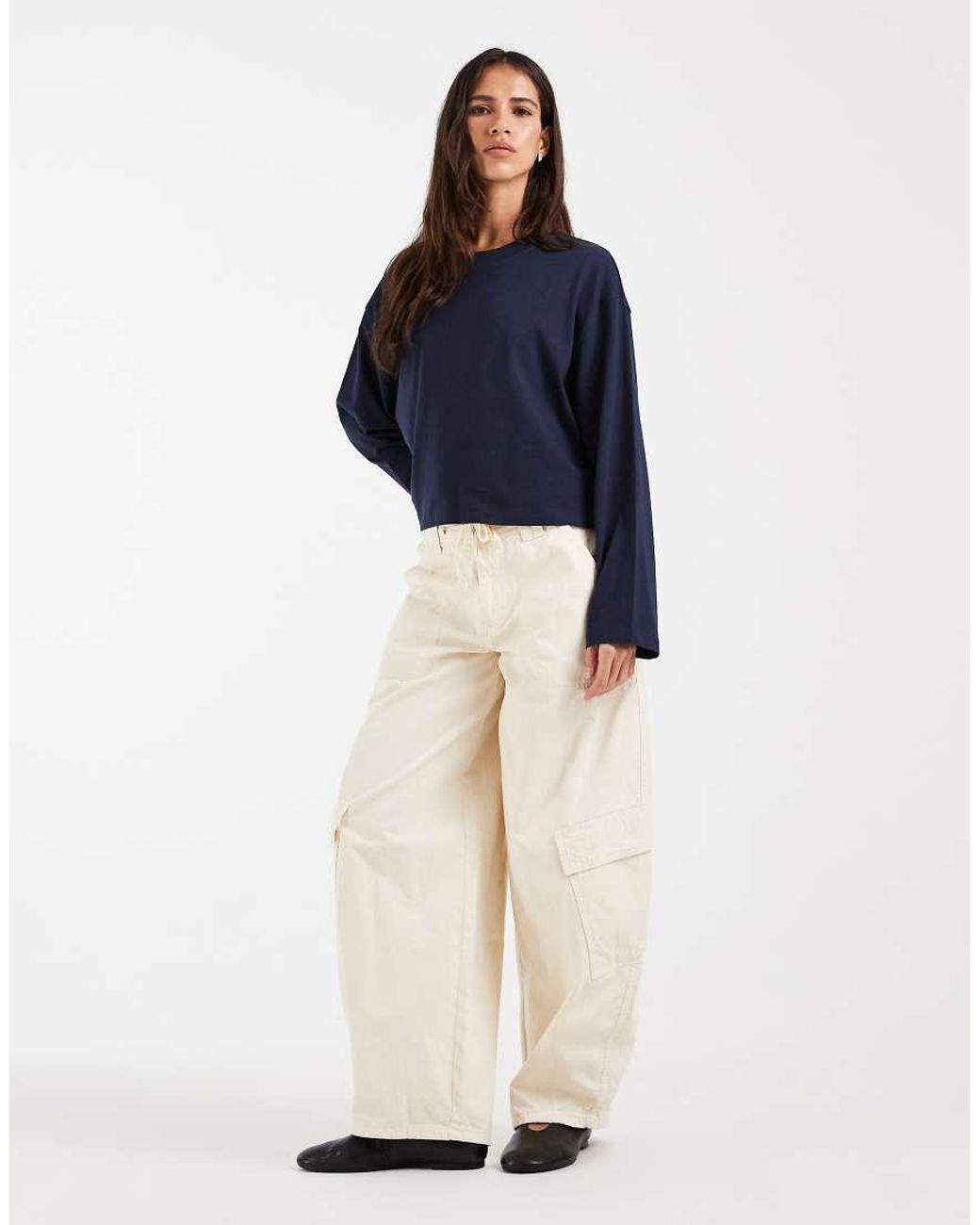 ASOS Blue Long Sleeve Boxy Cropped T-Shirt