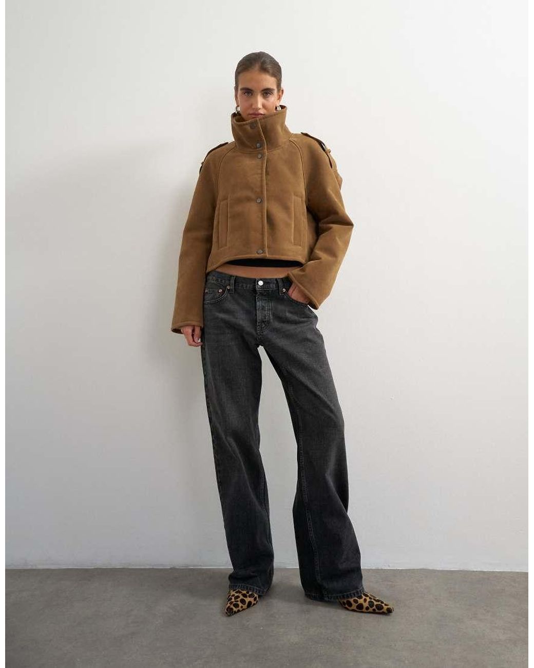 TOPSHOP Brown Shearling Double Breasted Short Biker
