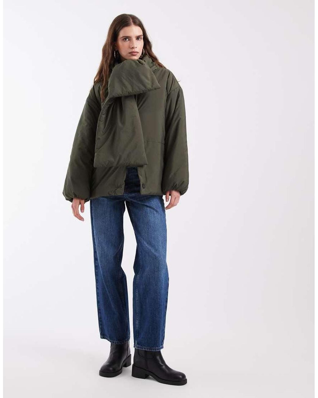 Object Gray Button Front Quilted Jacket With Scarf Detail
