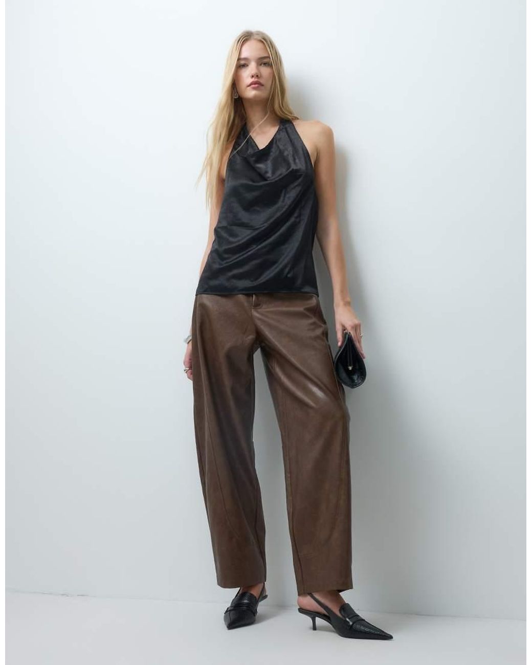 Vero Moda Gray Halterneck Satin Waterfall Top