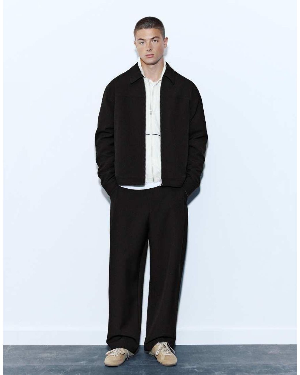 Pull&Bear Black Basic Zipped Jacket for men